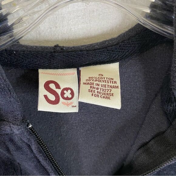 SO Black Velvet Velour Zip Up Track Suit Hoodie Pockets Small Y2K - Picture 4 of 4